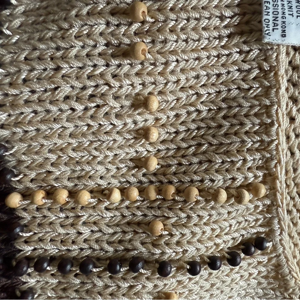 Chocolate Brown and Cream Striped Sweater w tiny wooden beads- Vintage Nannell - Picture 7 of 15